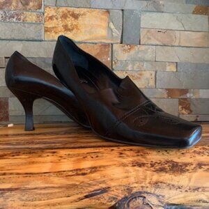 Franco Sarto Square Toe Pumps Black Leather Dress Shoes